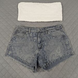 Free People Paisley Blue Jean Shorts Size 29